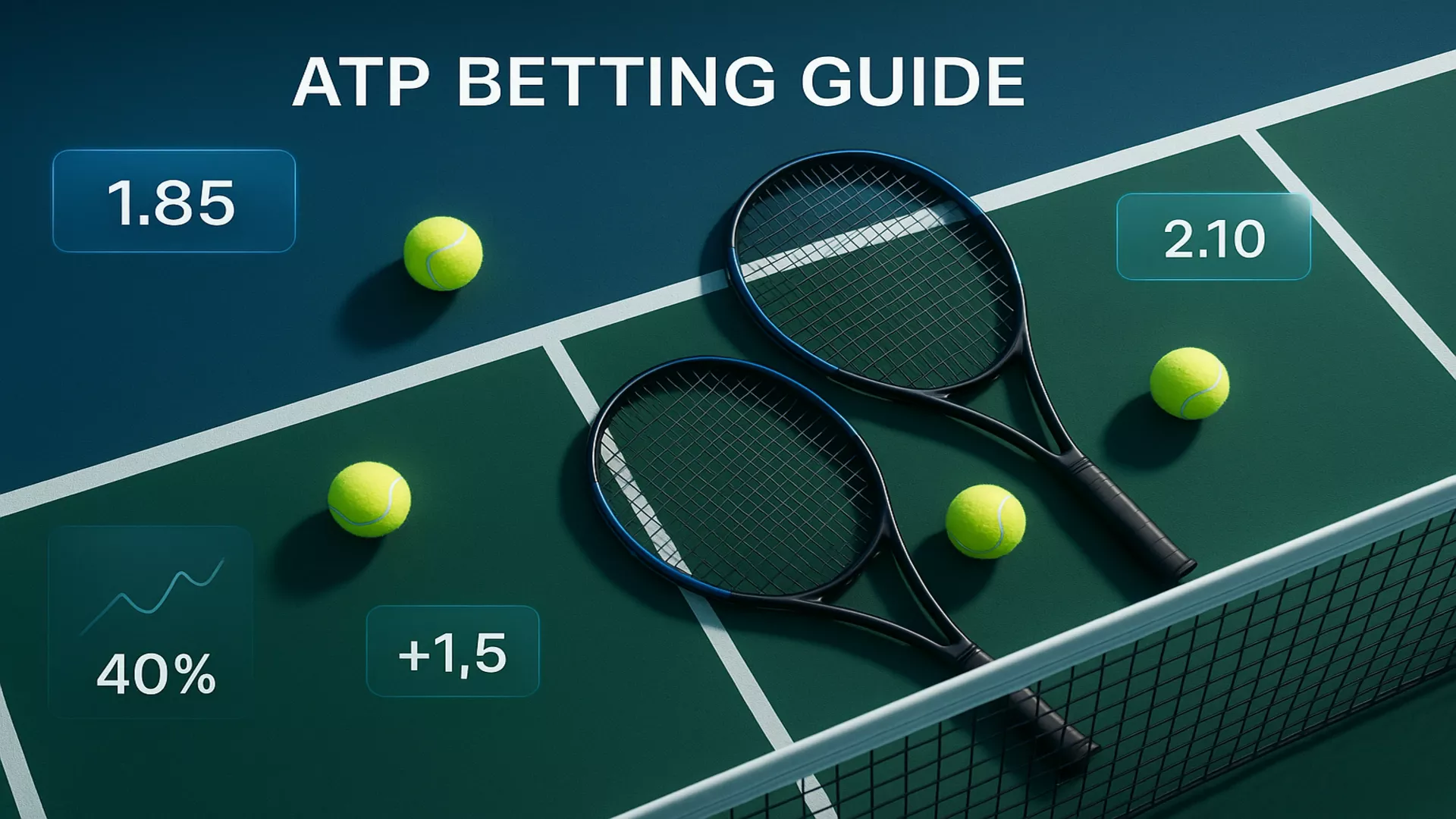 Professional ATP tennis betting guide featuring tennis court and betting analytics