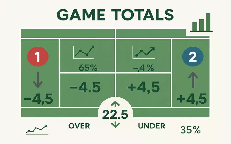 Game totals and handicaps analysis visualization for tennis betting